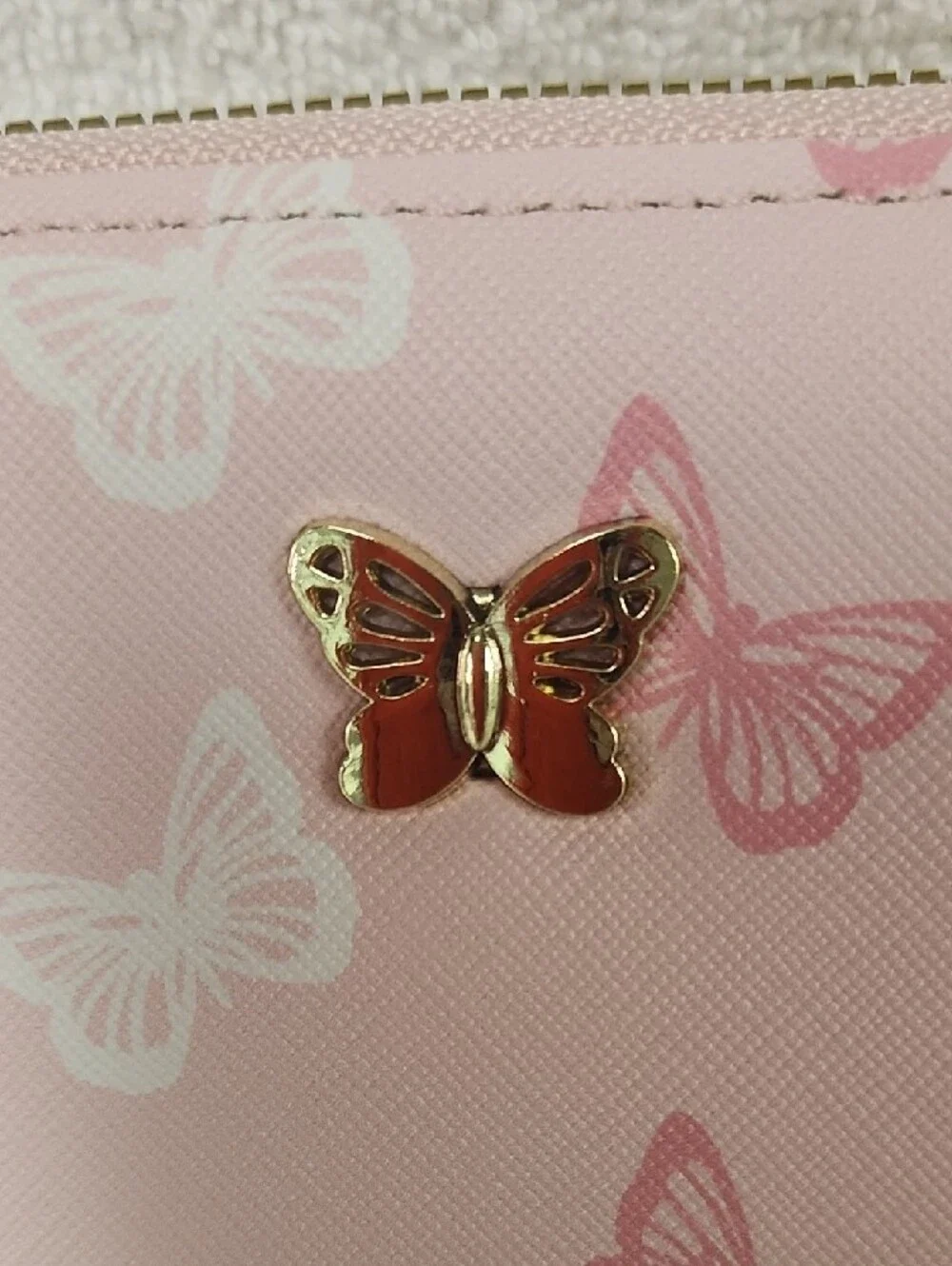 NWOT Pink Butterfly Zip-Around Wallet with Gold Accent